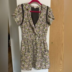 Wilfred Floral Mini Dress in Purple and Green 100% silk